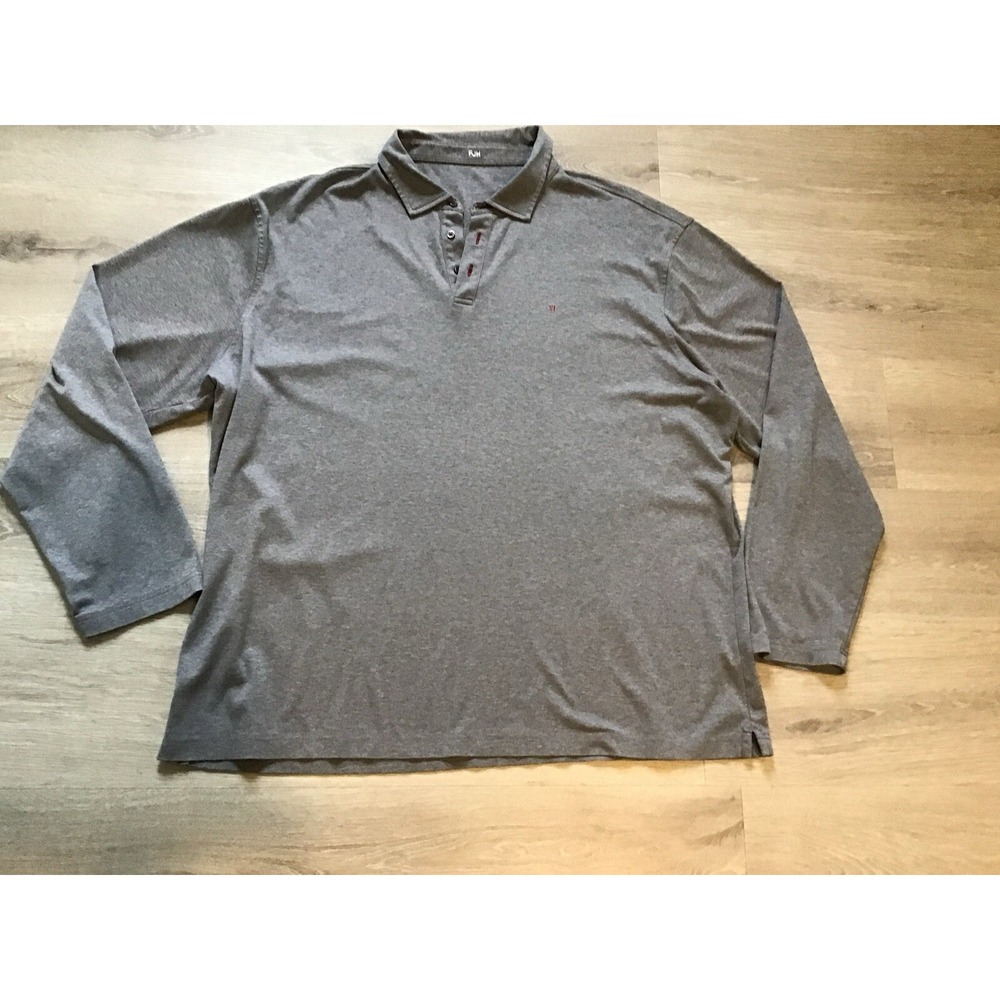 J Hilburn Long sleeve‎ Polo Grey Mélange Men's XL with Red button eyelets